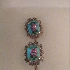 Antique Floral Enamel Screw Back Earrings